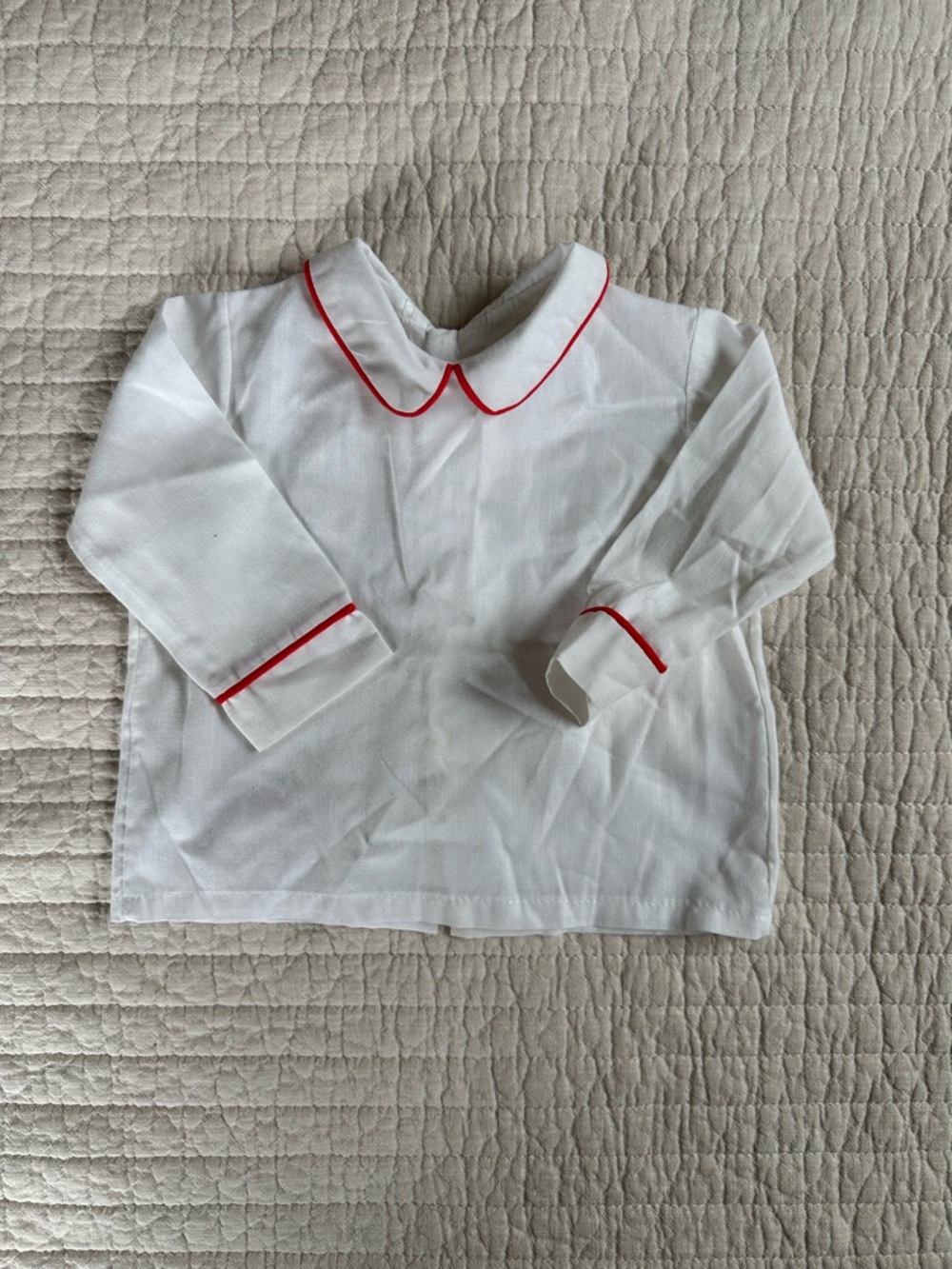 Vintage White Long Sleeve Top with Red Piping 530